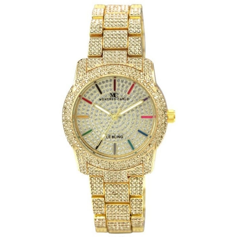 38mm Montres Carlo Women Fashion Luxury Simulate Diamond Gold Women Dress Watch